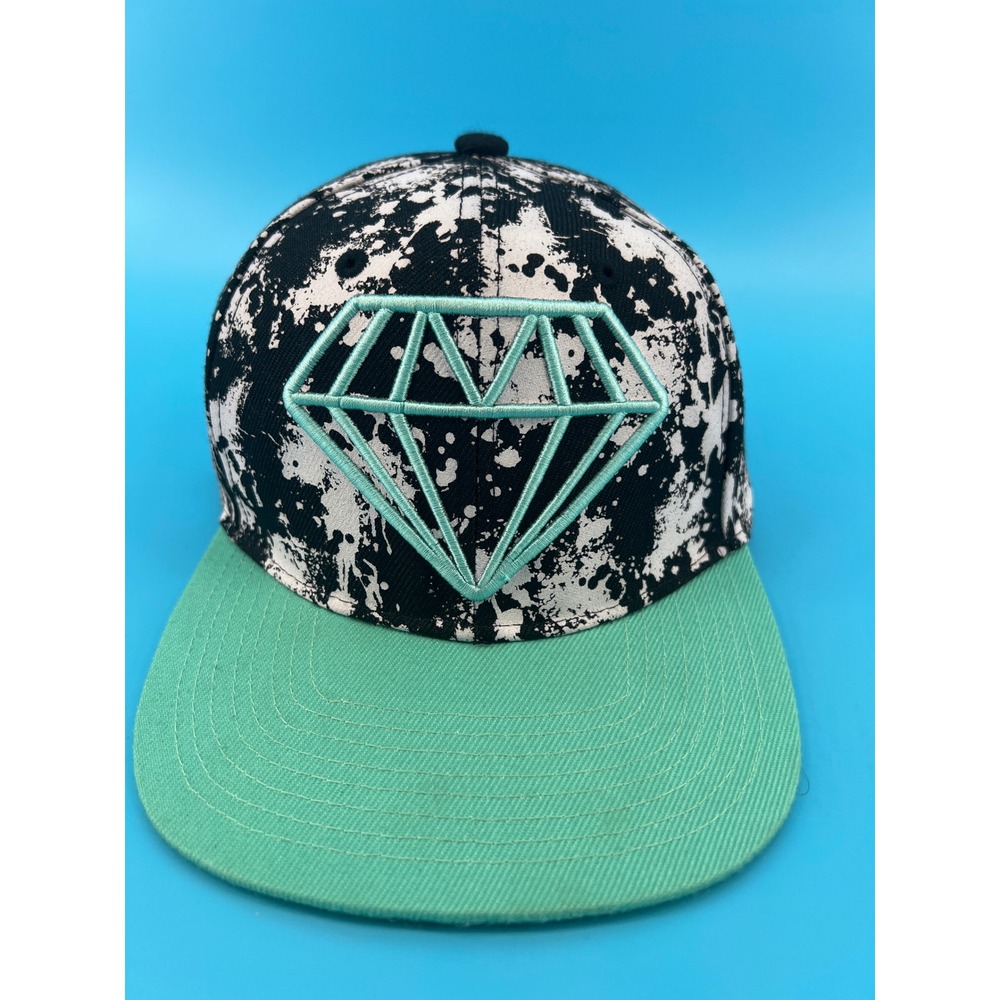 Carbon Elements Snapback Hat Black White Paint Splatter Teal Diamond Logo Cap